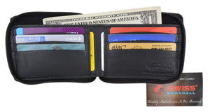 Swiss Marshal Zip Around Premium Genuine Leather Credit Card Holder Bifold Wallet with Outside Zippered Pocket SM-P1674-menswallet