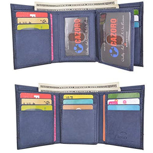 Trifold Wallet with RFID For Men Genuine Leather Men's Casual & Professional Navy Blue Wallets-menswallet