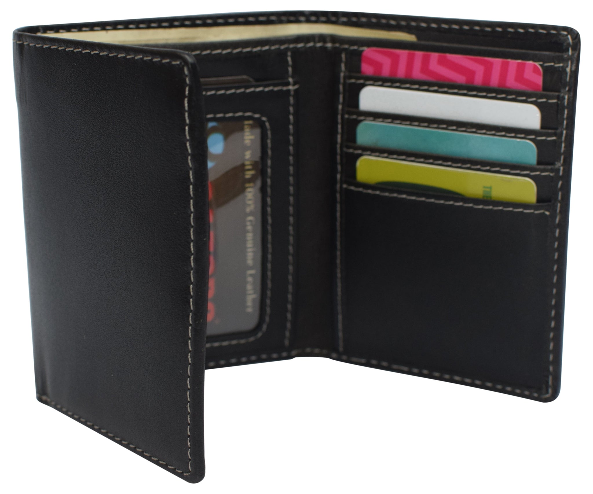 Classic Men’s Wallet with I.D and Coin Pocket and RFID in Genuine Leather Black/Red / Genuine Leather