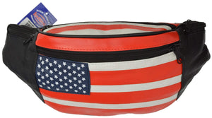 USA Flag Leather Waist Fanny Pack Belt Bag Pouch Travel Hip Purse Men Women 962 AL-menswallet