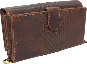 Vintage Leather Women's Wallet Large Capacity Clutch Purse Smartphone Hand Wristlet Credit Card Holder RFID Blocking Wallets for Women (Brown RHU)-menswallet