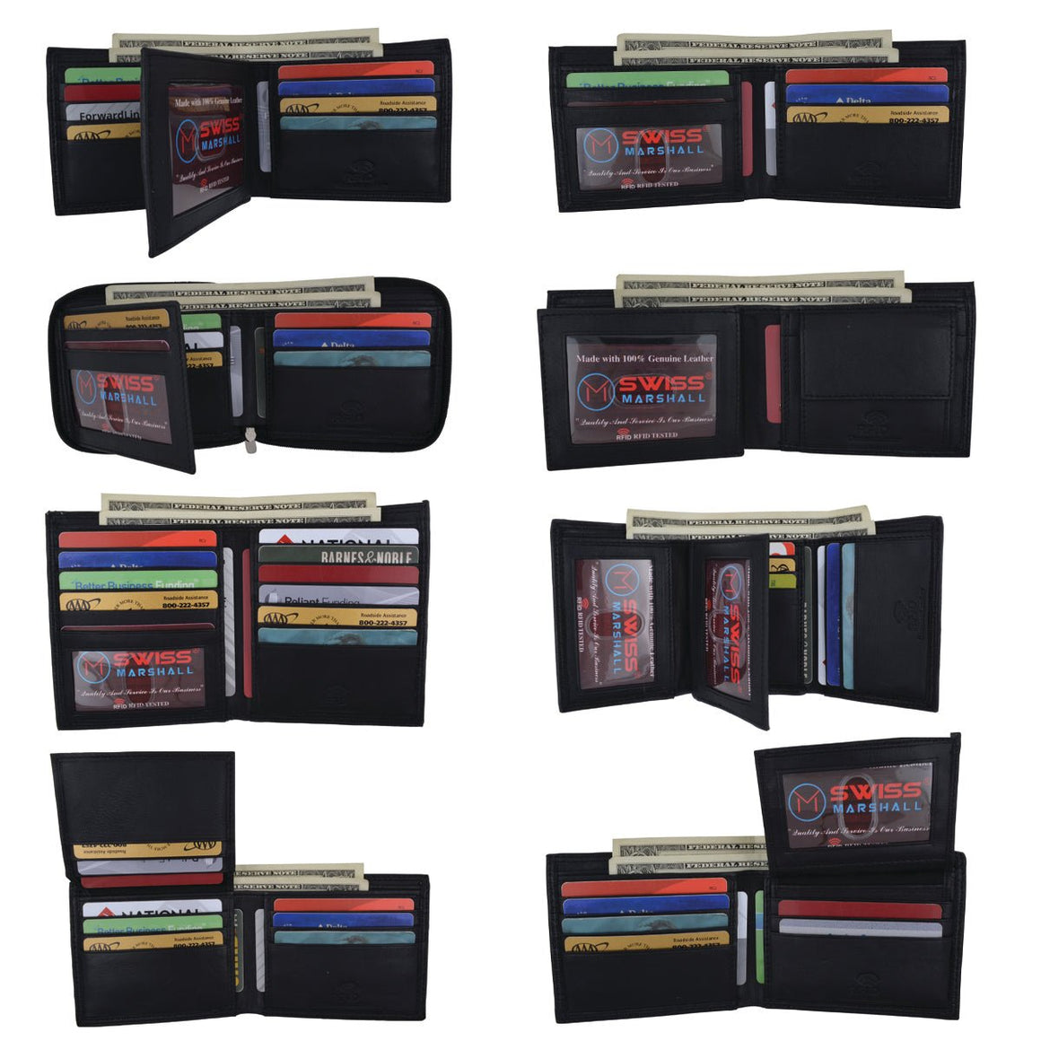 Wholesale RFID Mens Black Premium Leather Bifold Trifold Assorted Wallets-menswallet