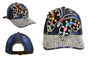 Women's Butterfly Rhinestone with Bling Studed Cap-menswallet