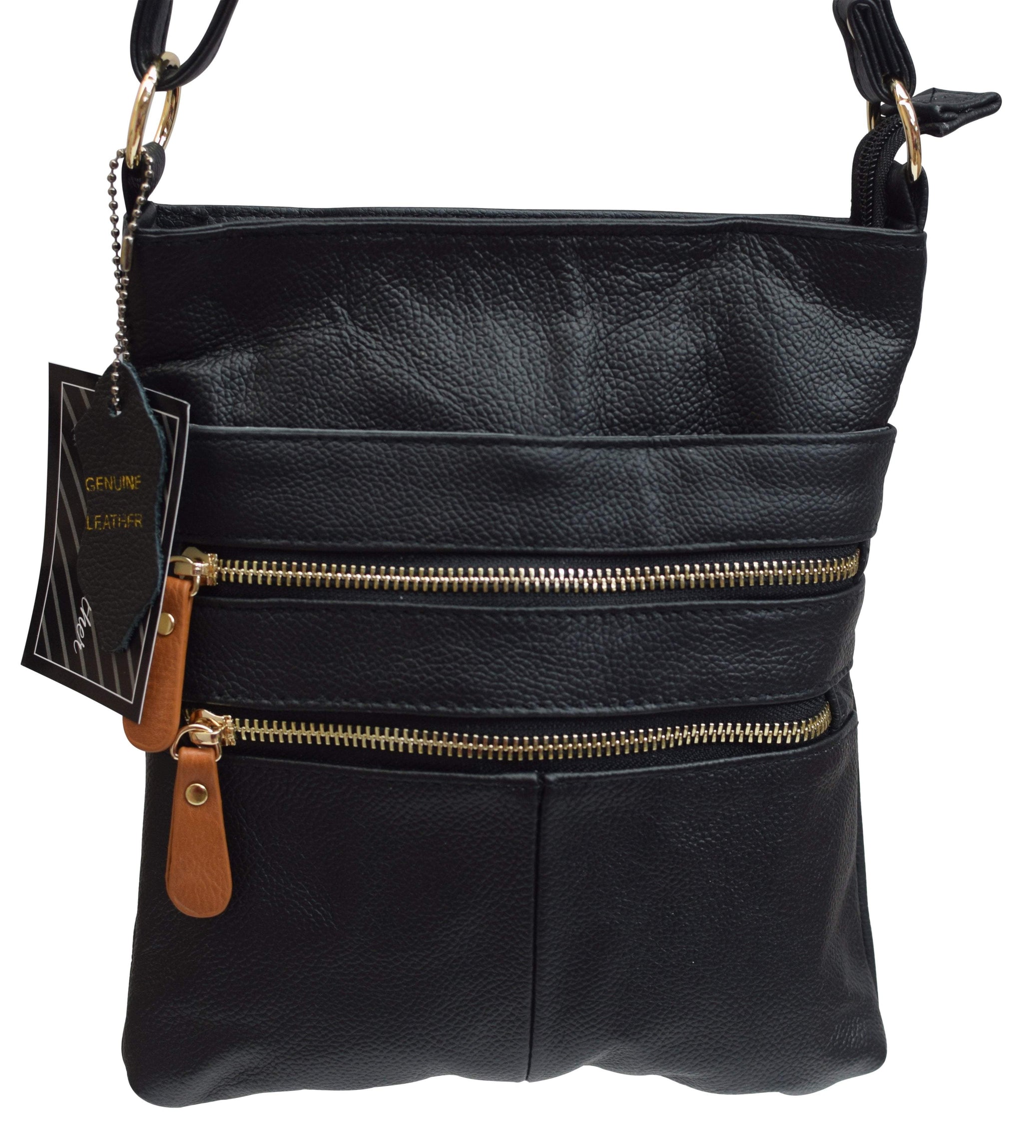 Double zip leather crossbody bag