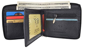 Zip-Around Men's Genuine Leather Credit Card ID Holder Bifold Zippered Wallet-menswallet