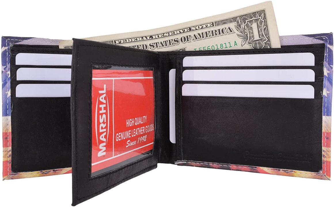 Eagle Flag Genuine Leather Men's Bifold Multi Card ID Center Flap Wallet
