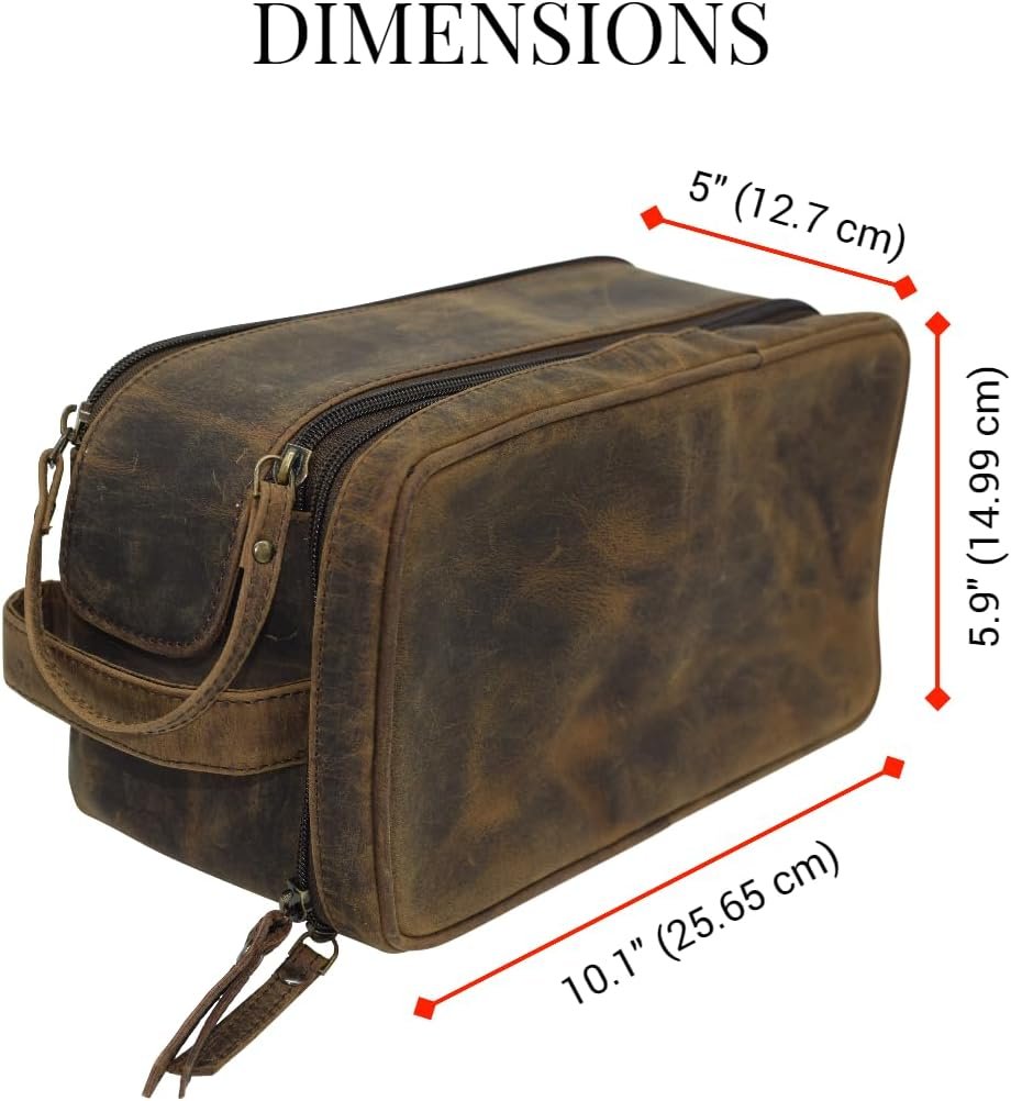Genuine Buffalo Leather Toiletry Bag : Vintage Travel Shaving & Dopp Kit
