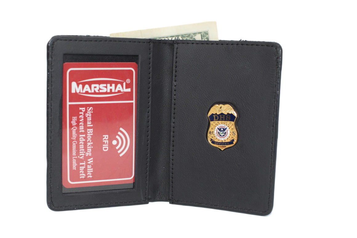 Marshal Family Member Badge Leather ID Wallet Case Shield Shape Black