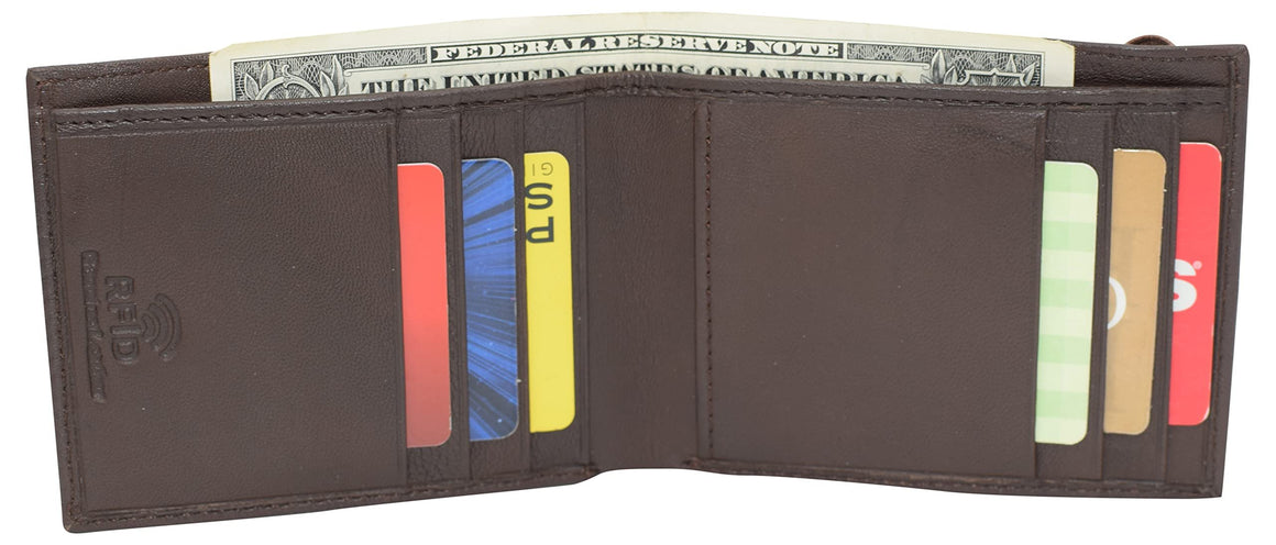 Marshal Genuine Leather Slim Bifold Exterior ID Card Holder Wallet with Elastic Band Closure (Brown)