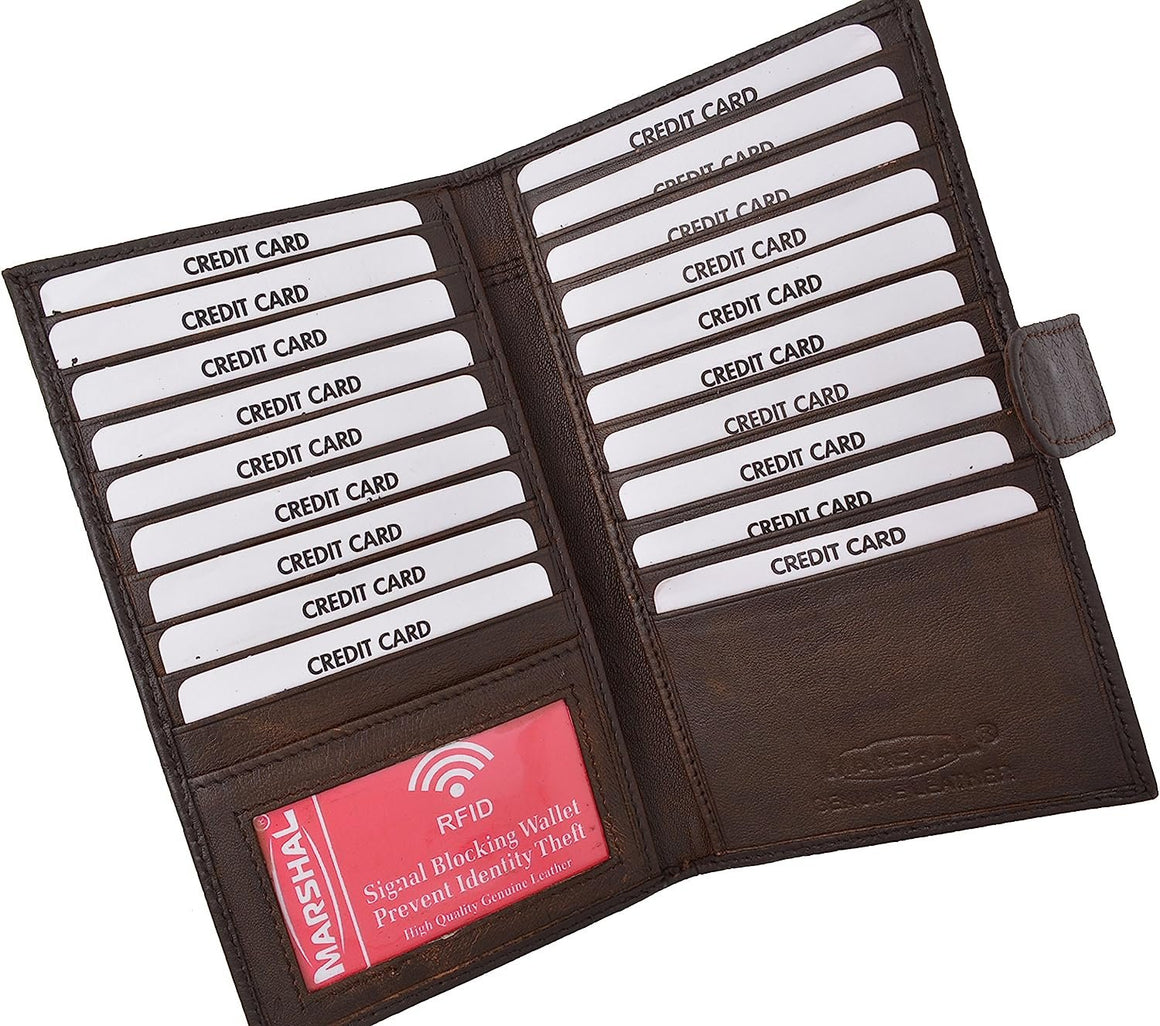 Marshal RFID Blocking Soft Premium Leather Bifold Credit Card Holder with Button Closure