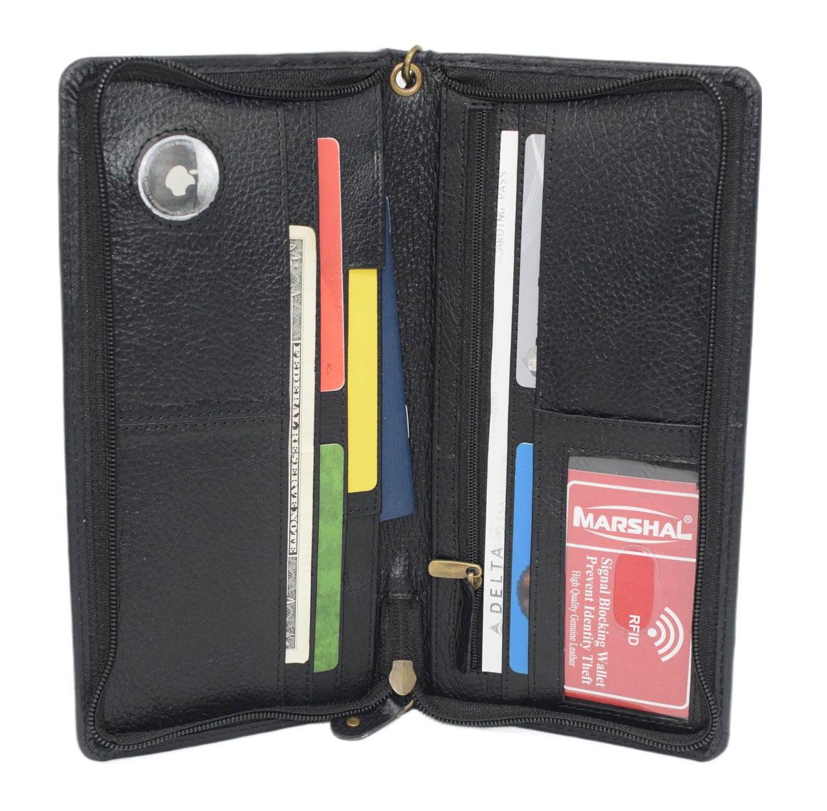 Travel Document Organizer with AirTag Holder - RFID Blocking Passport Wallet Case Family Holder ID Wristlet Wallet