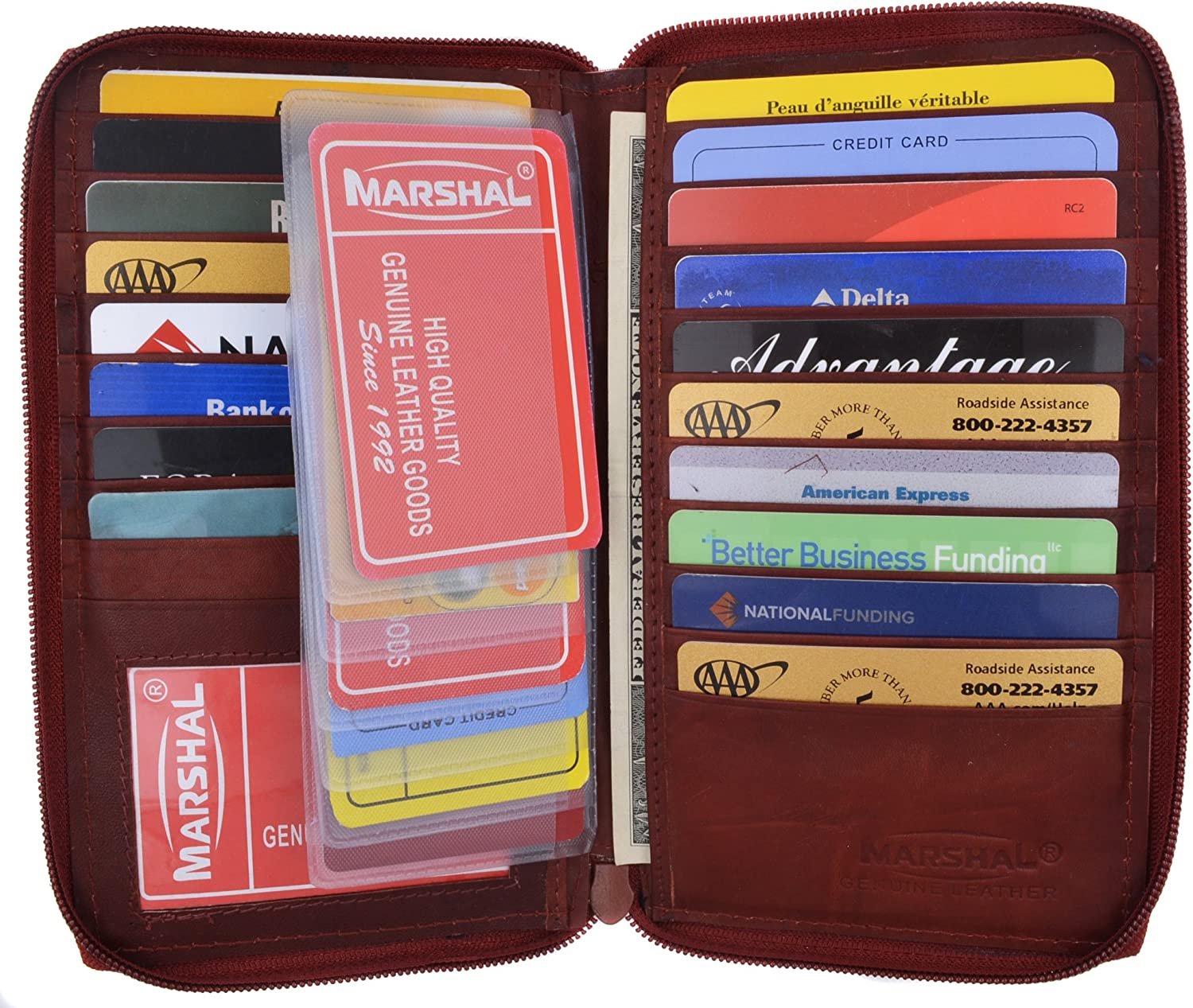 Genuine Leather Zipper Wallet Business & Credit Card Case Holder Bifold #729CF
