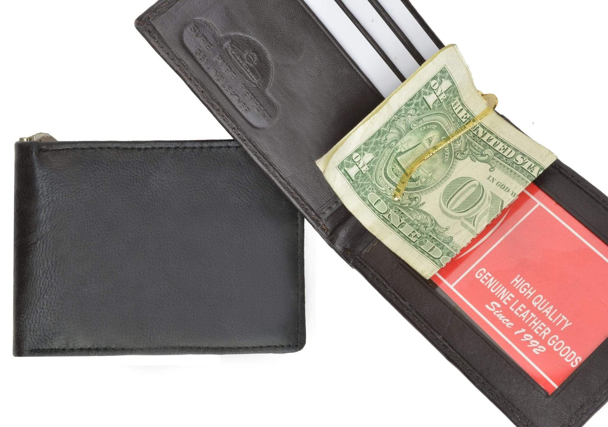 Genuine Leather Bifold Money Clip ID Window Card Holder 1162 - Black Genuine Leather Bifold Money Clip ID Window Card Holder 1162 - Black