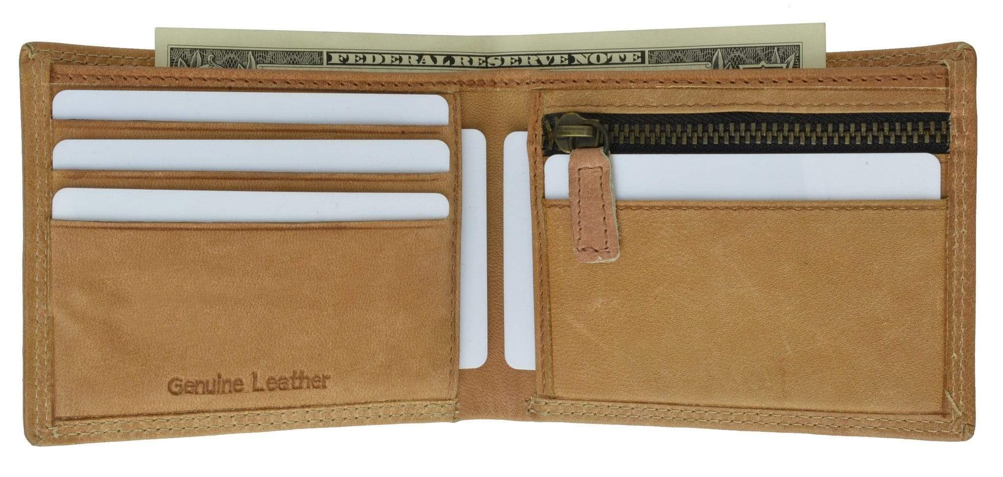 Mens Hunter Leather Series Card Holder Zipper Pocket Bifold Wallet HU 1658 - wallets for men's at mens wallet