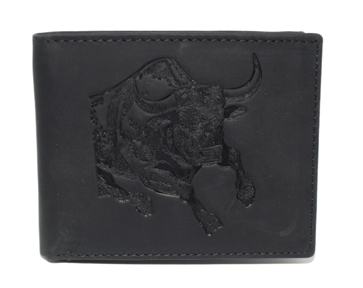 MARSHAL Men's Western Rodeo Wallet – Vintage Leather Bifold with Bull Design, RFID Blocking, and Classic Cowboy Style