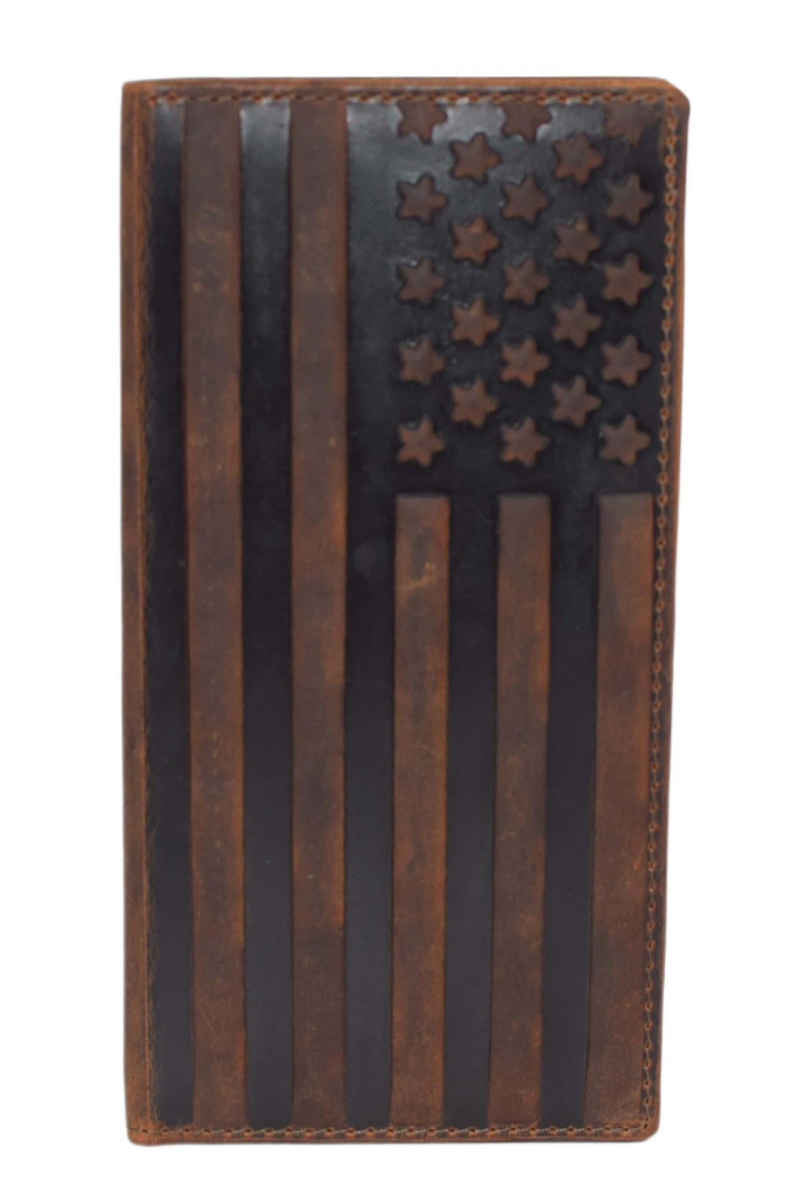 MARSHAL Vintage Leather American Flag Checkbook Cover with Chain – RFID Blocking Long USA Flag Checkbook Holder