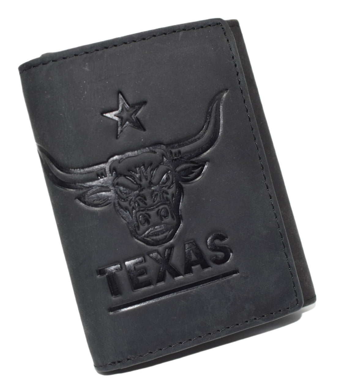 MARSHAL Men’s Western Trifold Leather Chain Wallet – RFID Blocking Biker Wallet with Texas Longhorn Embossed Design & Snap Closure