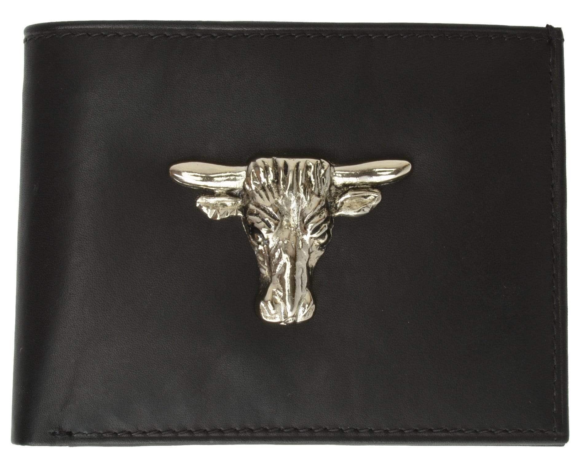 Genuine Leather ID Card Holder Bifold Wallet Bull Design 1146-6 (C) - wallets for men's at mens wallet