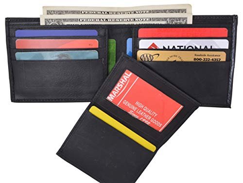 Mens Wallet Genuine Leather Bifold Removable Flap-Up ID Card Holder Black