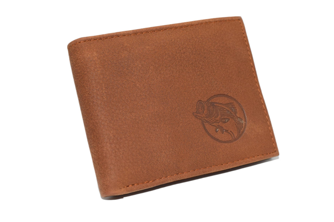 MARSHAL Genuine Leather RFID Blocking Bass Fish Wallet for Men – Bifold & Trifold Fishing Wallets with Debossing Design