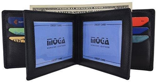 Moga Men's Bifold Genuine Leather Wallet With Double Center Flap And 3 ID Windows - wallets for men's at mens wallet