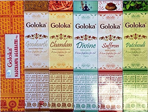Set of 6x15g Boxes of Nag Champa Patchouli Chandan Goodearth Saffron Divine