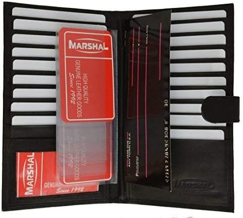 Genuine Leather Credit Card Holder Wallet 19 Card Slots + 1 ID Window With Snap