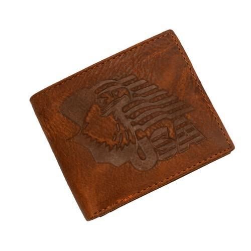 RFID Blocking Real Leather Slim Bifold Wallet Center ID Flap Window Engraved Log