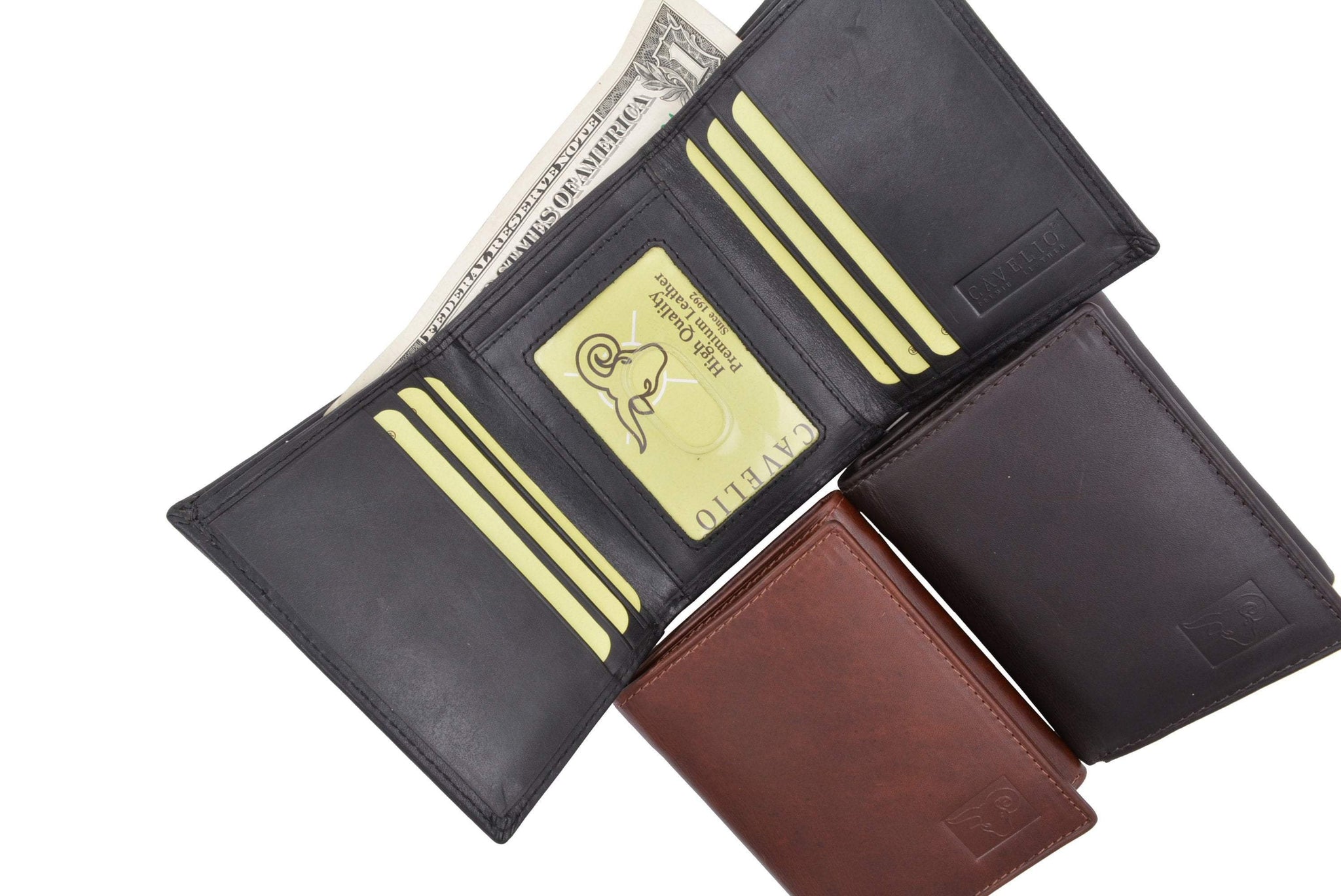 New Cavelio Mens Genuine Leather ID Card Bill Holder Trifold Wallet 731107 (C) - wallets for men's at mens wallet