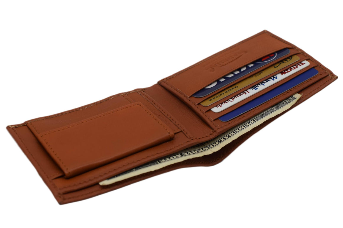 Marshal Kids Slim Genuien Leather Coin Pouch Bifold Compact Wallet (Brown)