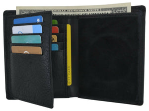 Genuine Leather RFID Blocking Trifold Badge Holder ID Wallet Black-menswallet