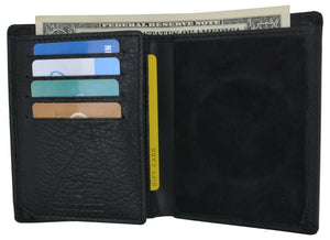 Genuine Leather RFID Blocking Trifold Badge Holder ID Wallet Black-menswallet