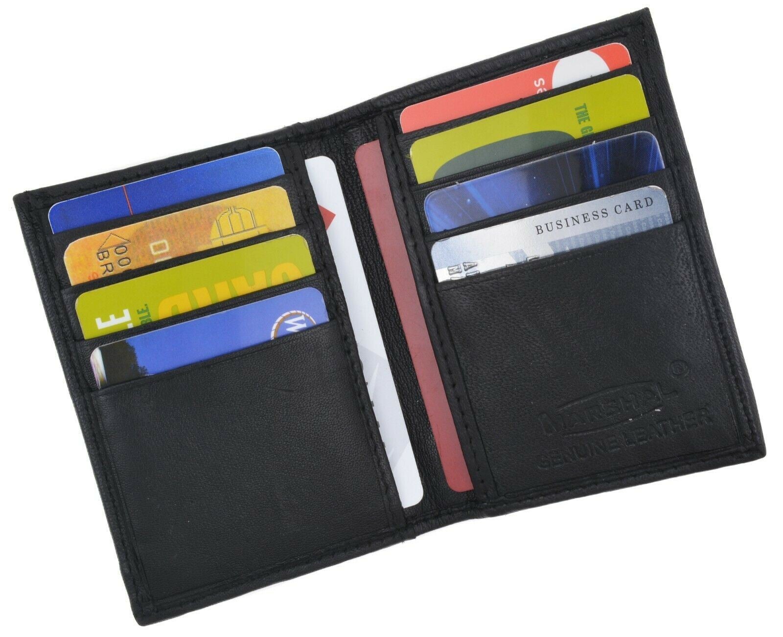 Men's New Thin Black Bifold Genuine Leather Wallet ID Credit Card Money ...