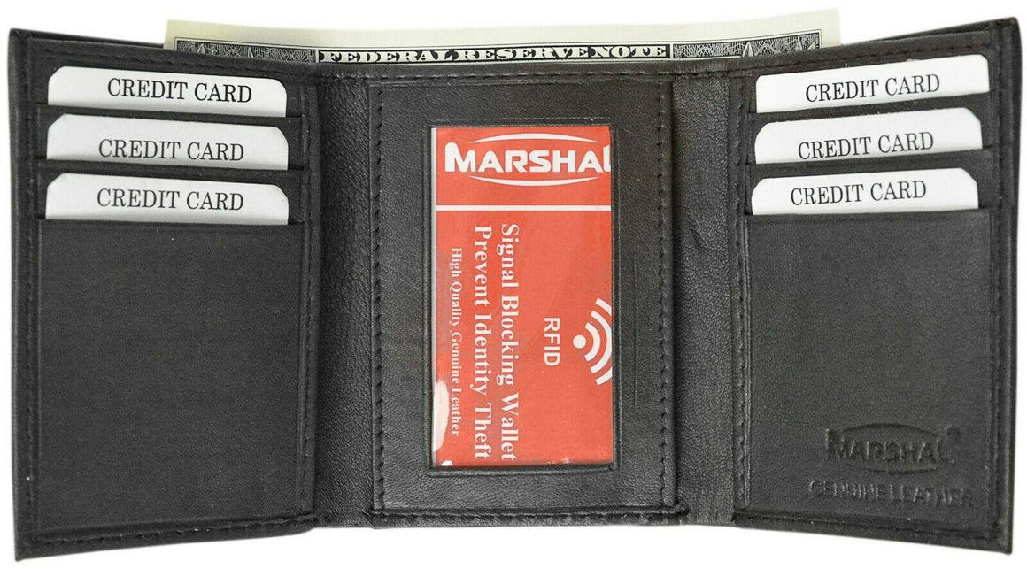 Genuine Leather Slim Trifold Wallet For Men With ID Window RFID Blocking-menswallet
