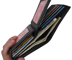 Mens European Cowhide Leather RFID Mens Wallet 2 ID-20 Card Slots Black-menswallet