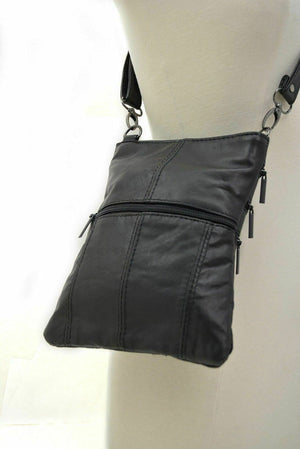 Leather Cross Body Shoulder Messenger Purse Bag Multiple Pockets Black-menswallet
