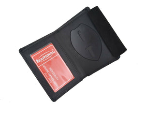 Leather Slim Thin Bifold ID Money Wallet Oval Shape Badge Holder Black-menswallet