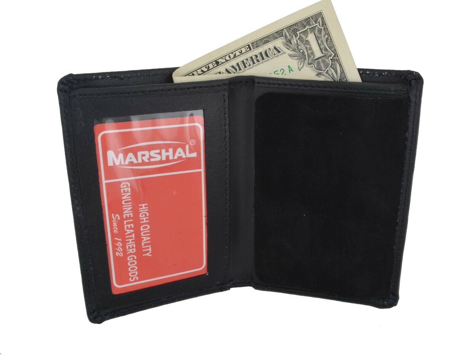 RFID Genuine Leather Black Slim Thin Bifold ID Money Wallet Oval Shape Badge Holder RFID Genuine Leather Black Slim Thin Bifold ID Money Wallet Oval Shape Badge Holder