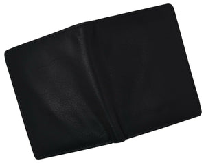 RFID Blocking Genuine Leather Black Trifold Badge Holder ID Wallet-menswallet