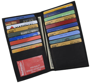 Black Genuine Leather Long Bifold ID Credit Card Money Holder Wallet Organizer-menswallet
