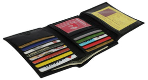 Mens European Cowhide Leather Trifold Mens Wallet 2 ID-20 Card Slots Black-menswallet