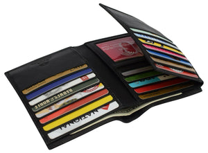 Mens European Cowhide Leather Trifold Mens Wallet 2 ID-20 Card Slots Black-menswallet