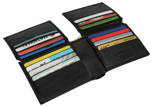 Double Flap Up Bifold Mens Wallet Cowhide Leather 16+ credit cards - 4 ID Window-menswallet
