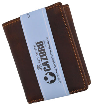 RFID Blocking Brown Vintage Leather Men's Trifold Center Flap Wallet-menswallet