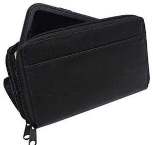 Women's RFID Blocking Double Zipper Smartphone Leather Wallet with Removable Checkbook Holder-menswallet