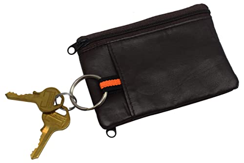 Genuine Leather Brown Zippered Change Purse Wallet with ID Window & Key Ring-menswallet