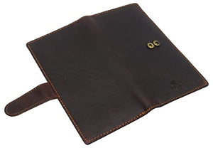 CAZORO Vintage Genuine Leather RFID Checkbook Cover Wallet with Snap Closure-menswallet