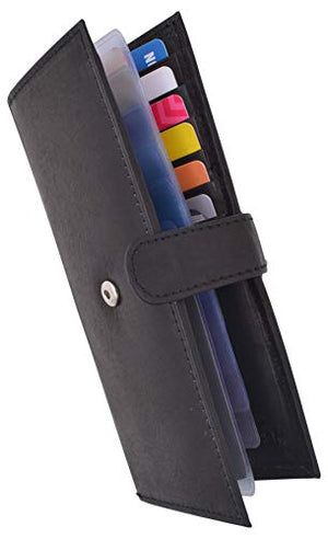 Genuine Leather Credit Card Holder Long Wallet with Snap Close Womens Mens-menswallet