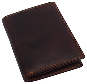 Large RFID Genuine Vintage Leather Card Holder Bifold Trifold Wallet Snap Closure 2 ID Windows for Men-menswallet