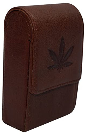 Marijuana Leaf Genuine Leather Cigarette Box Anti-Scratch Protective Storage Case with Lighter Holder-menswallet